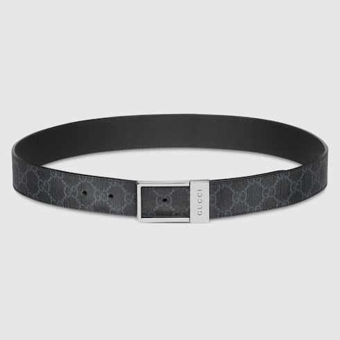 Men's gray rectangular buckle GG belt