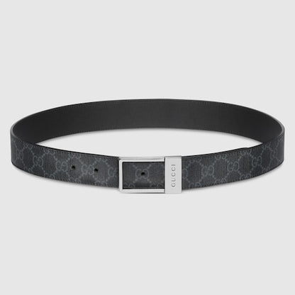 Men's gray rectangular buckle GG belt