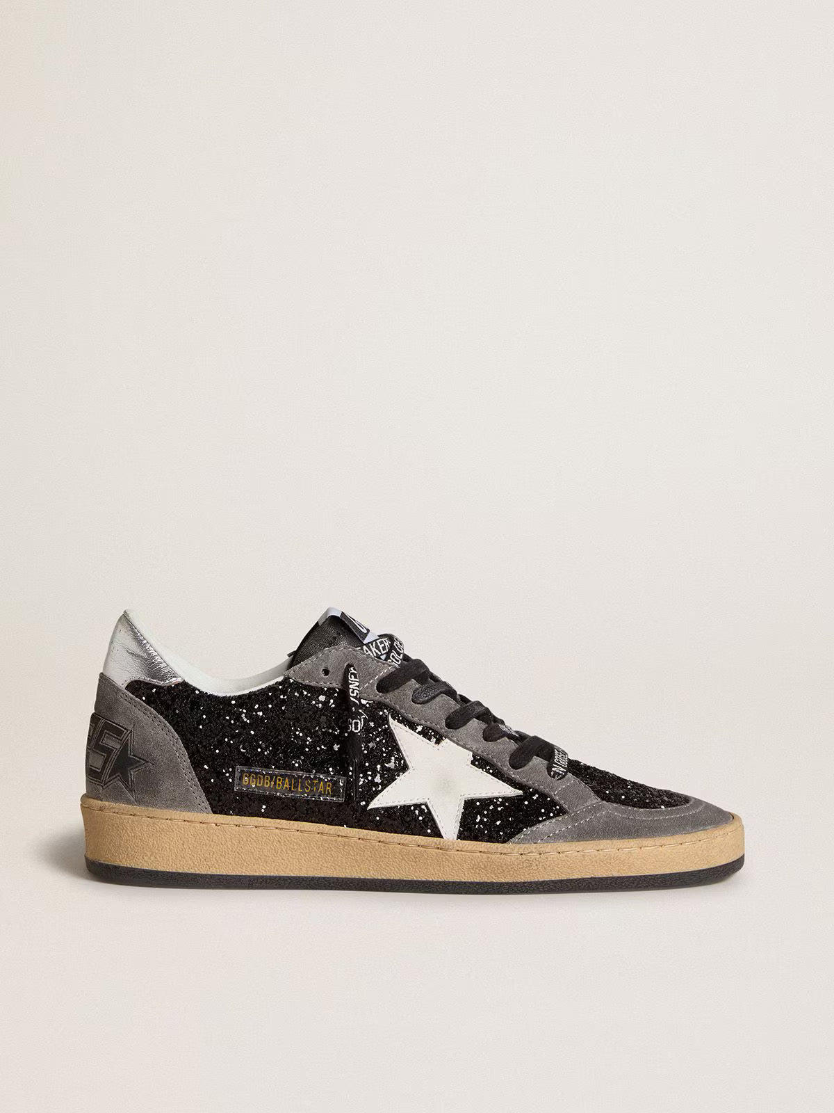Glitter with leather star and laminated leather heel tab