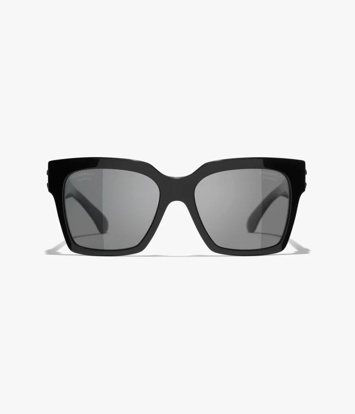 Occhiali da sole Butterfly in acetato nero con lenti nere