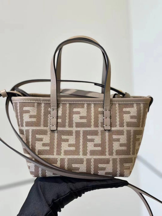 Borsa tote FF jacquard Mini Roll beige