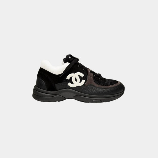 Schwarze/weiße Sneaker aus Mesh-Wildleder