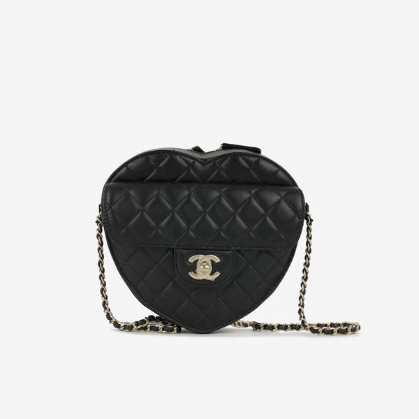 Borsa Large Heart - Pelle di agnello nera