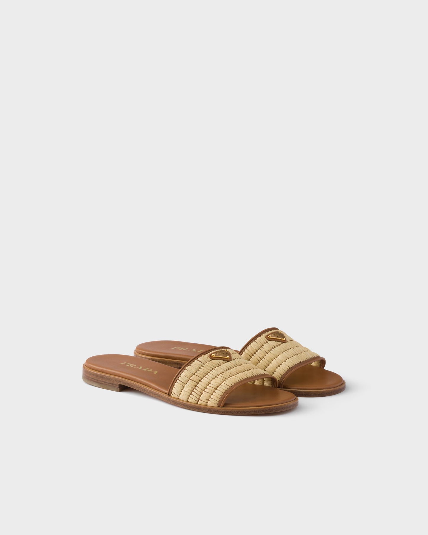 Beige leather and crochet slider sandals