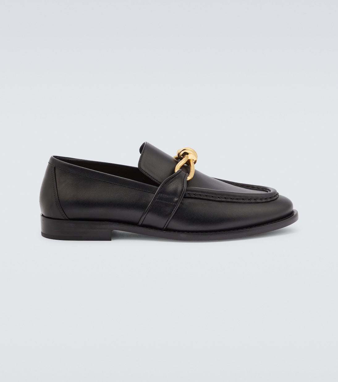 Astaire Knot Loafers in black leather with gold buckle