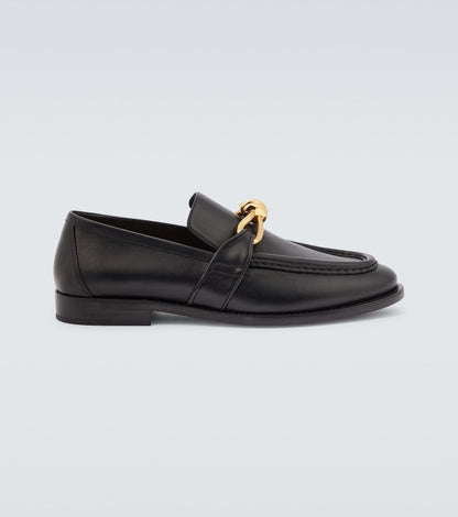 Astaire Knot Loafers in black leather with gold buckle