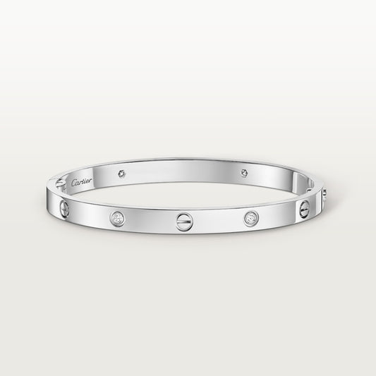 LOVE Armreif, mittleres Modell, mit 4 Diamanten in Silber