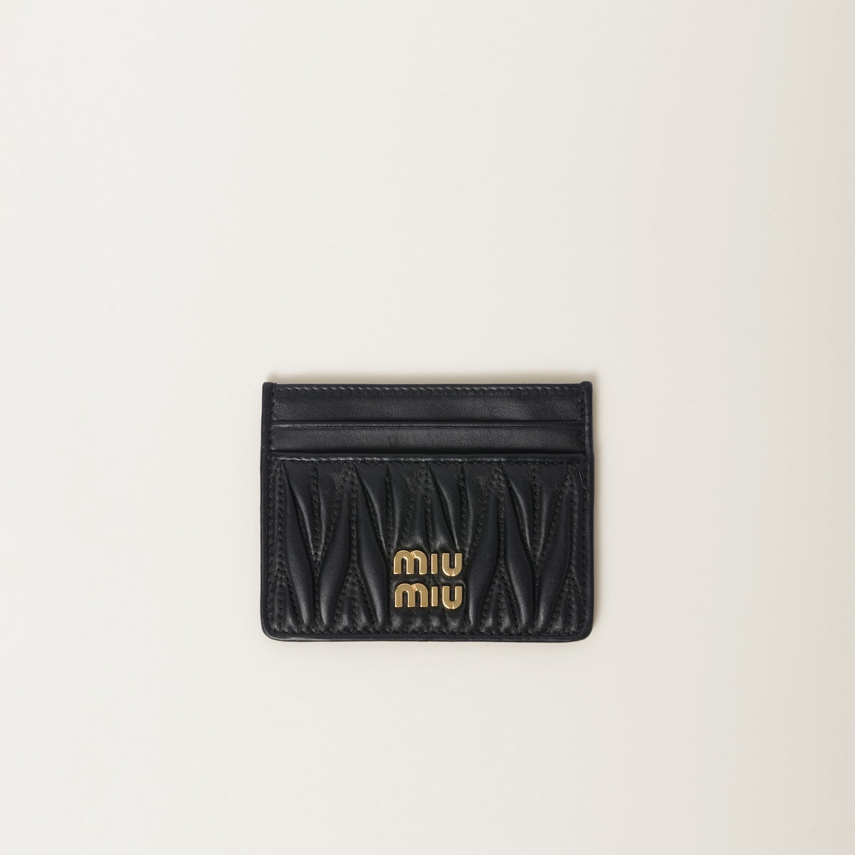 Black matelassé nappa leather card holder