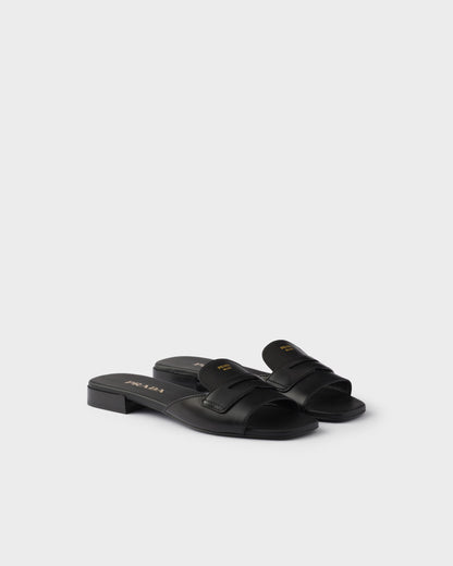 Schwarze Leder-Slider-Sandalen