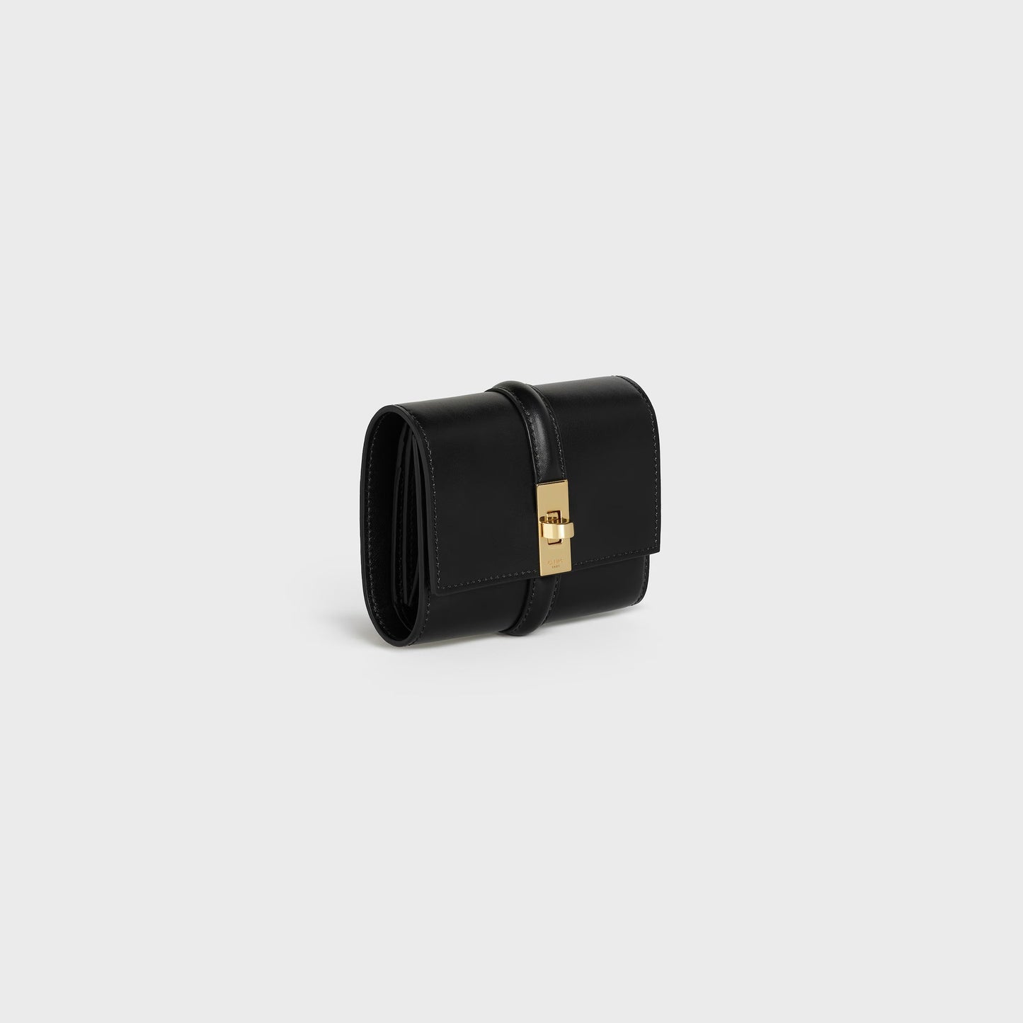 Portafoglio tri-fold piccolo 16 in pelle di vitello satinata nero