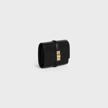 Portafoglio tri-fold piccolo 16 in pelle di vitello satinata nero