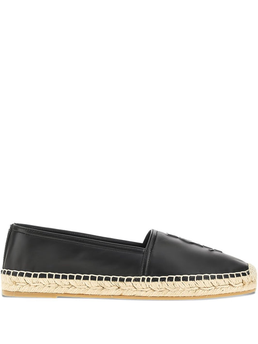 Schwarze/Raffia-Espadrilles mit Logo