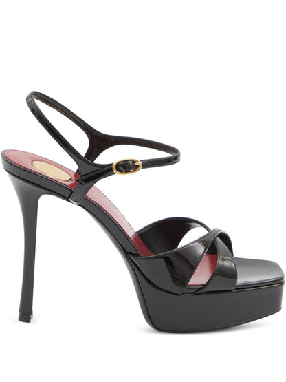 Black calf leather 110 mm crossover platform sandals