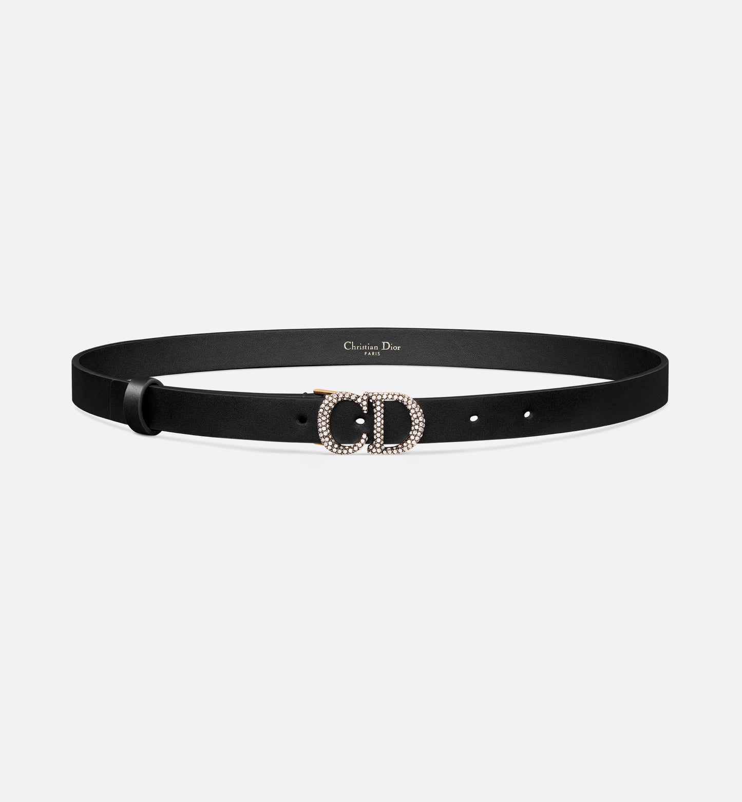 Women's 20mm black smooth calfskin saddle belt with silver-tone crystals