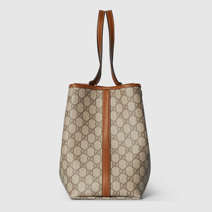 GG Large Tote Bag in Beige and Dark Brown