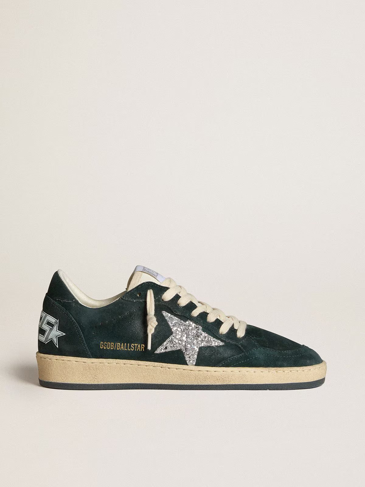 Green suede with silver glitter star