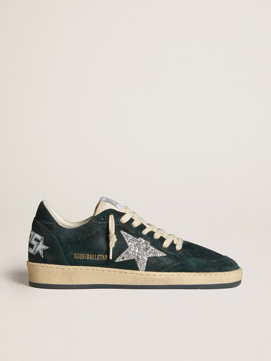 Suede verde con stella in glitter argento
