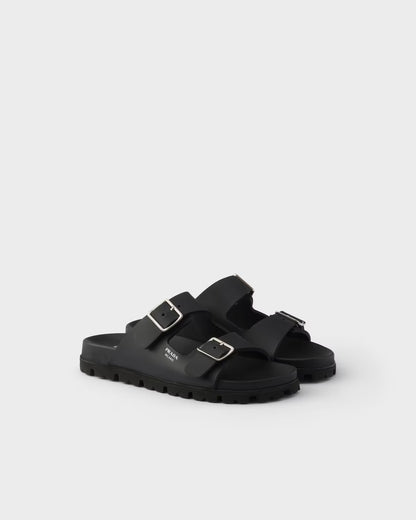 Black rubber slider sandals