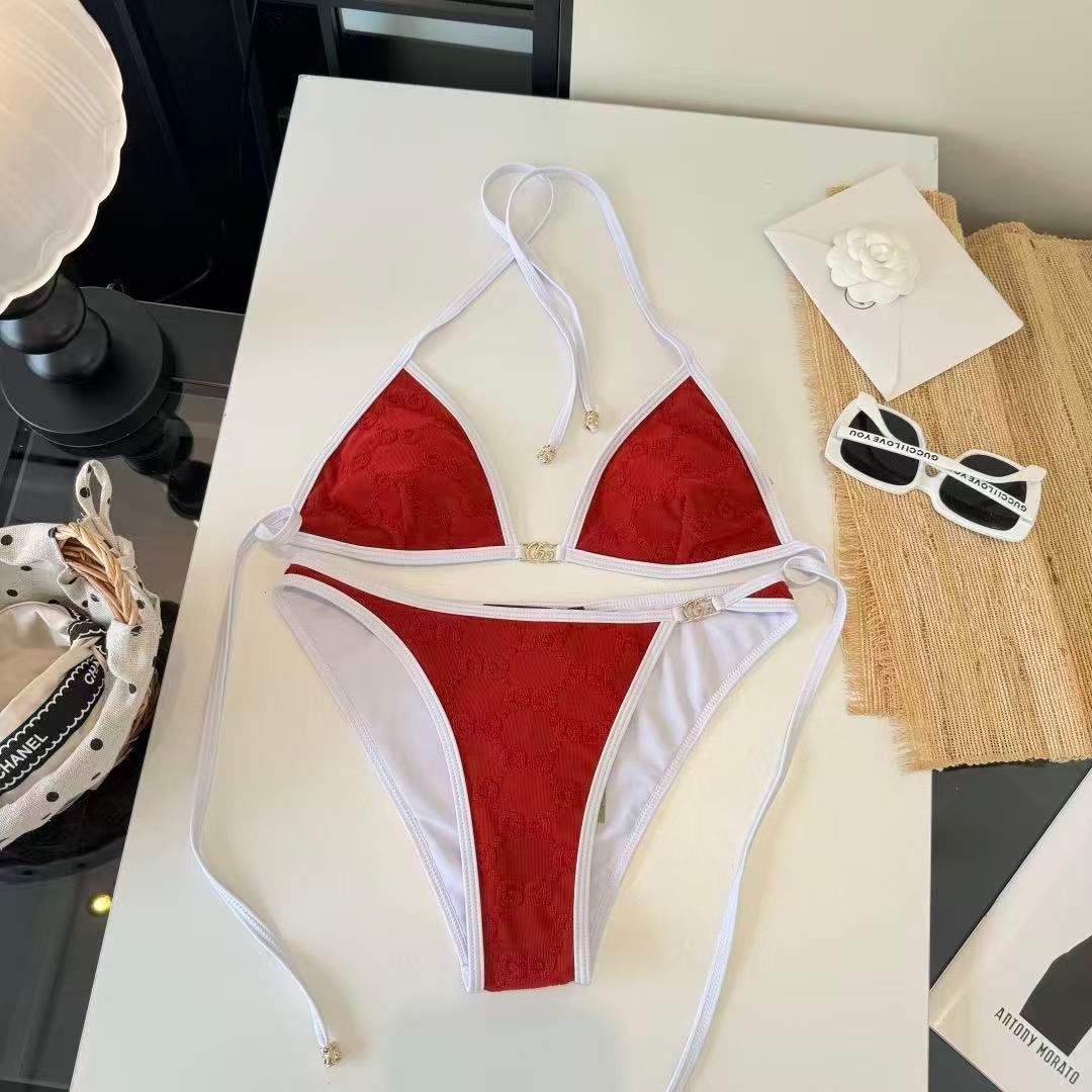 Bikini Triangolo Monogram GG Rosso