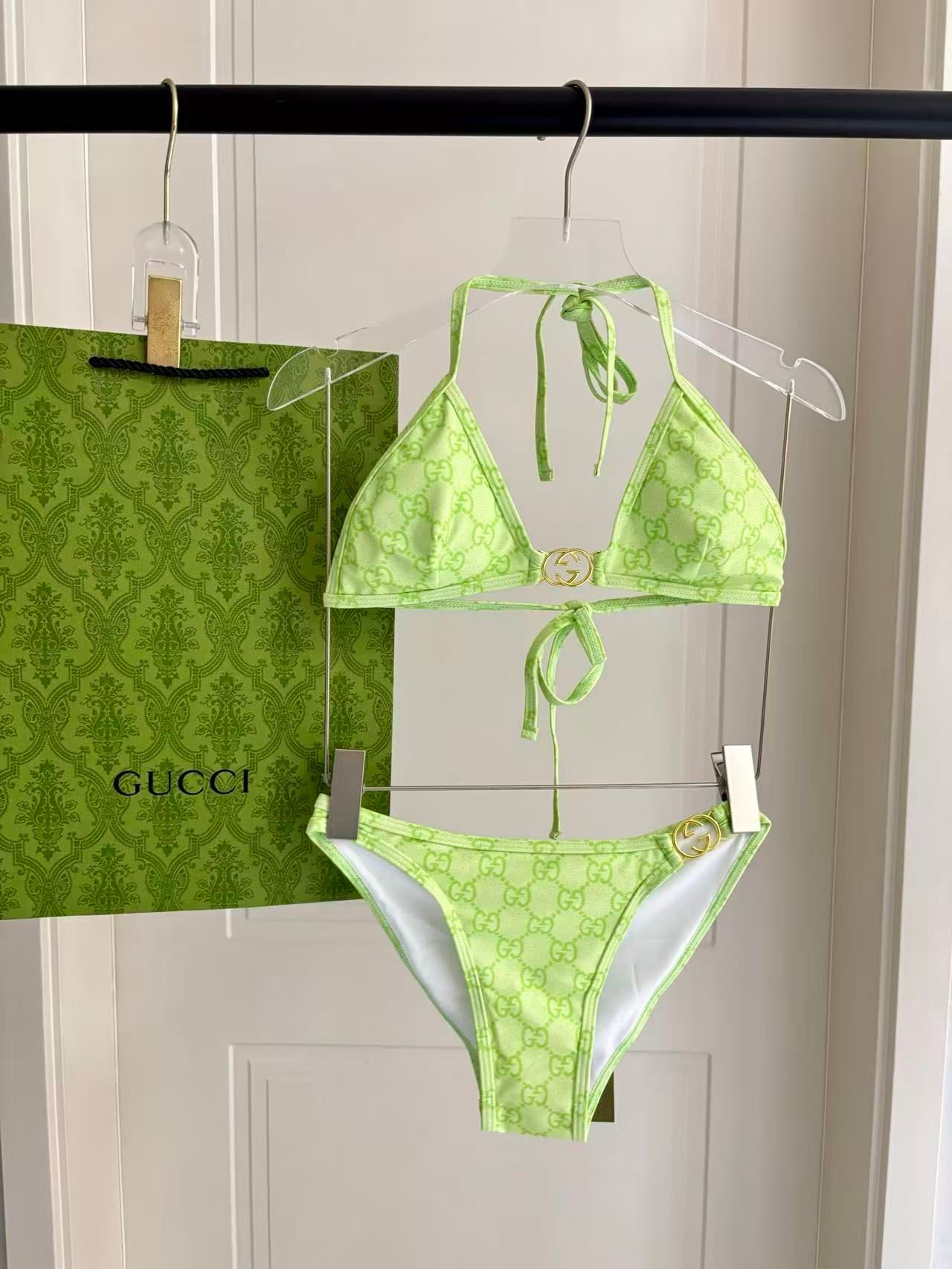 Bikini Triangolo Monogram GG Verde Menta