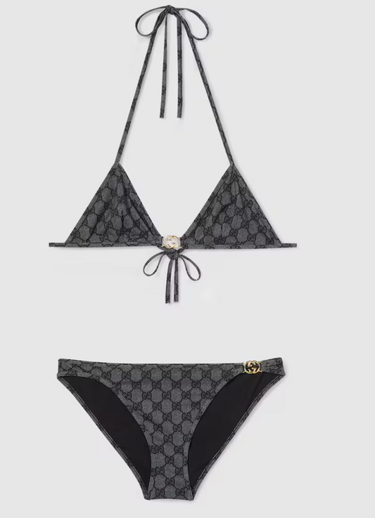 Bikini in jersey stretch con stampa GG nero
