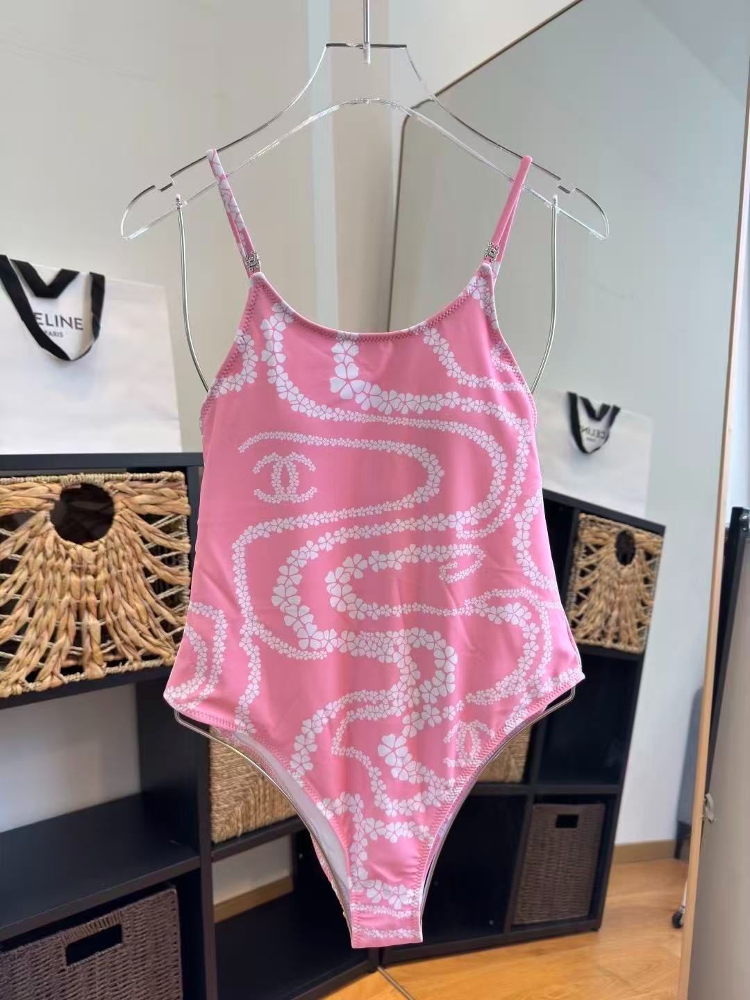 Costume Intero con Motivo Floreale Rosa