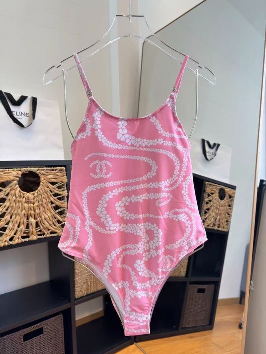 Costume Intero con Motivo Floreale Rosa