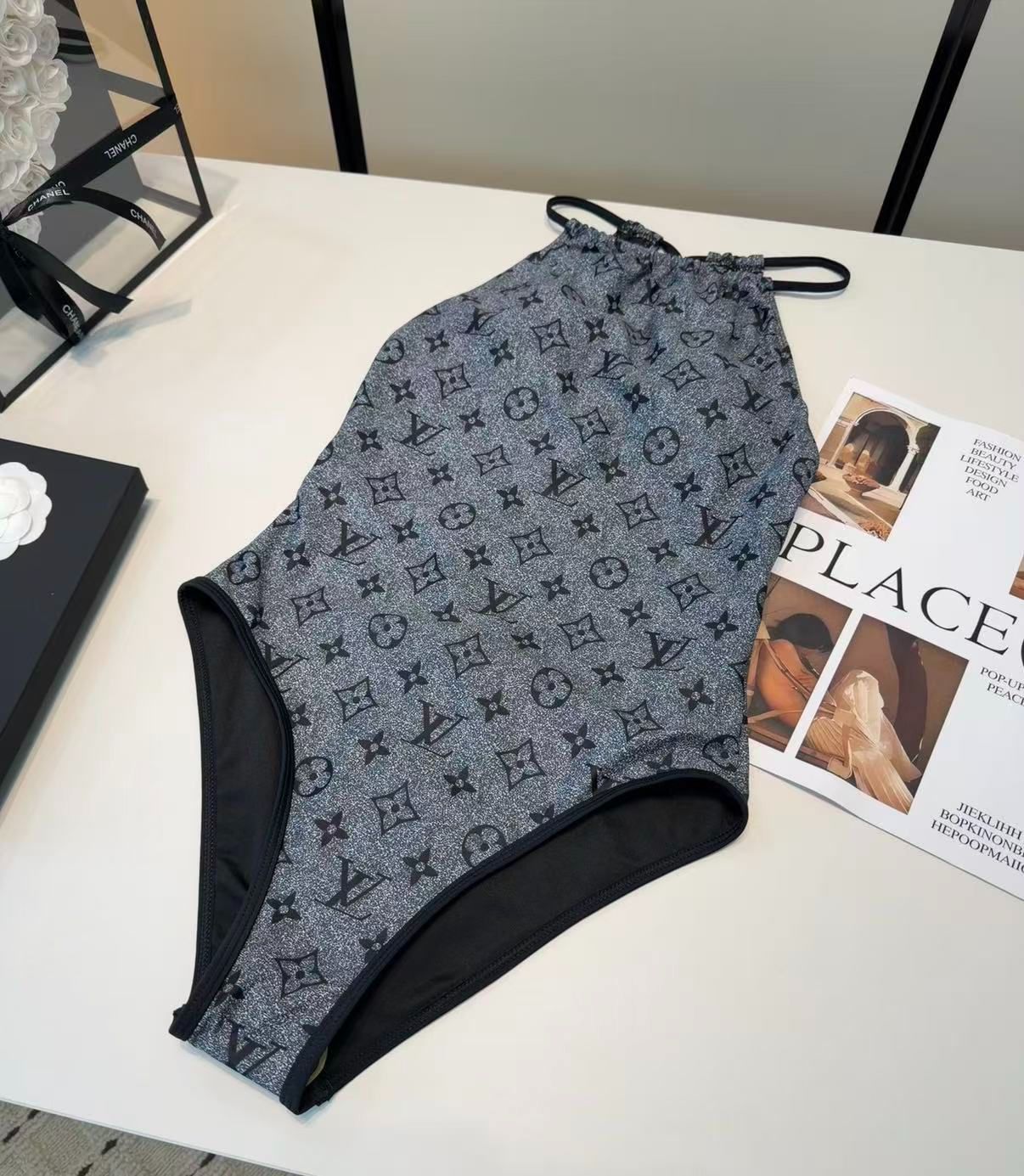 Costume Intero Monogram Glitter Grigio