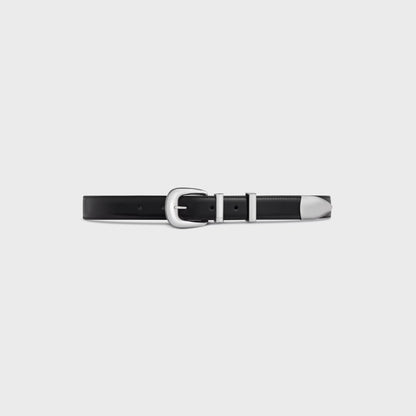 CINTURA WESTERN DA 25 MM IN pelle Taurillon nero con fibbia argento