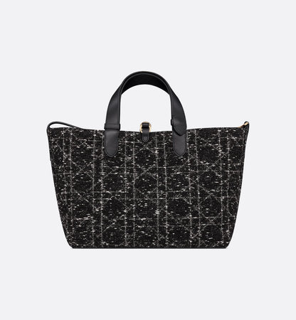 Medium Toujours Bag in Black Tweed with White Cannage Motif