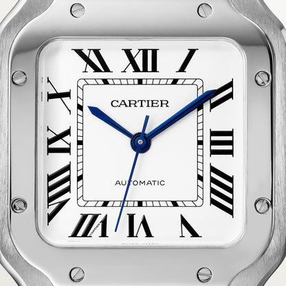 Santos watch in silver with opaline silver dial