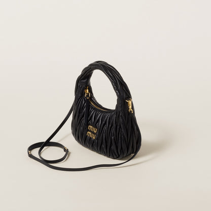 Wander small hobo bag in black matelassé nappa leather