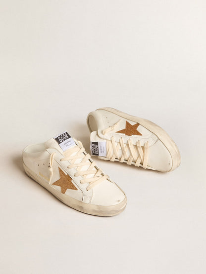 Sabot in pelle con stella in glitter oro plastificati