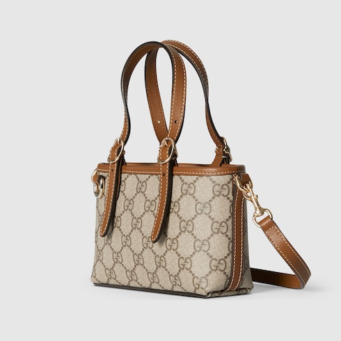GG Emblem mini bag in beige and brown fabric