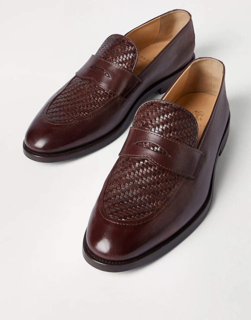 Penny Loafer in woven calfskin and dark brown polished calfskin
