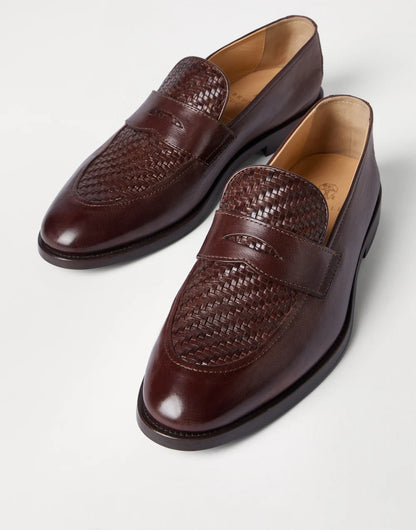 Penny Loafer in woven calfskin and dark brown polished calfskin