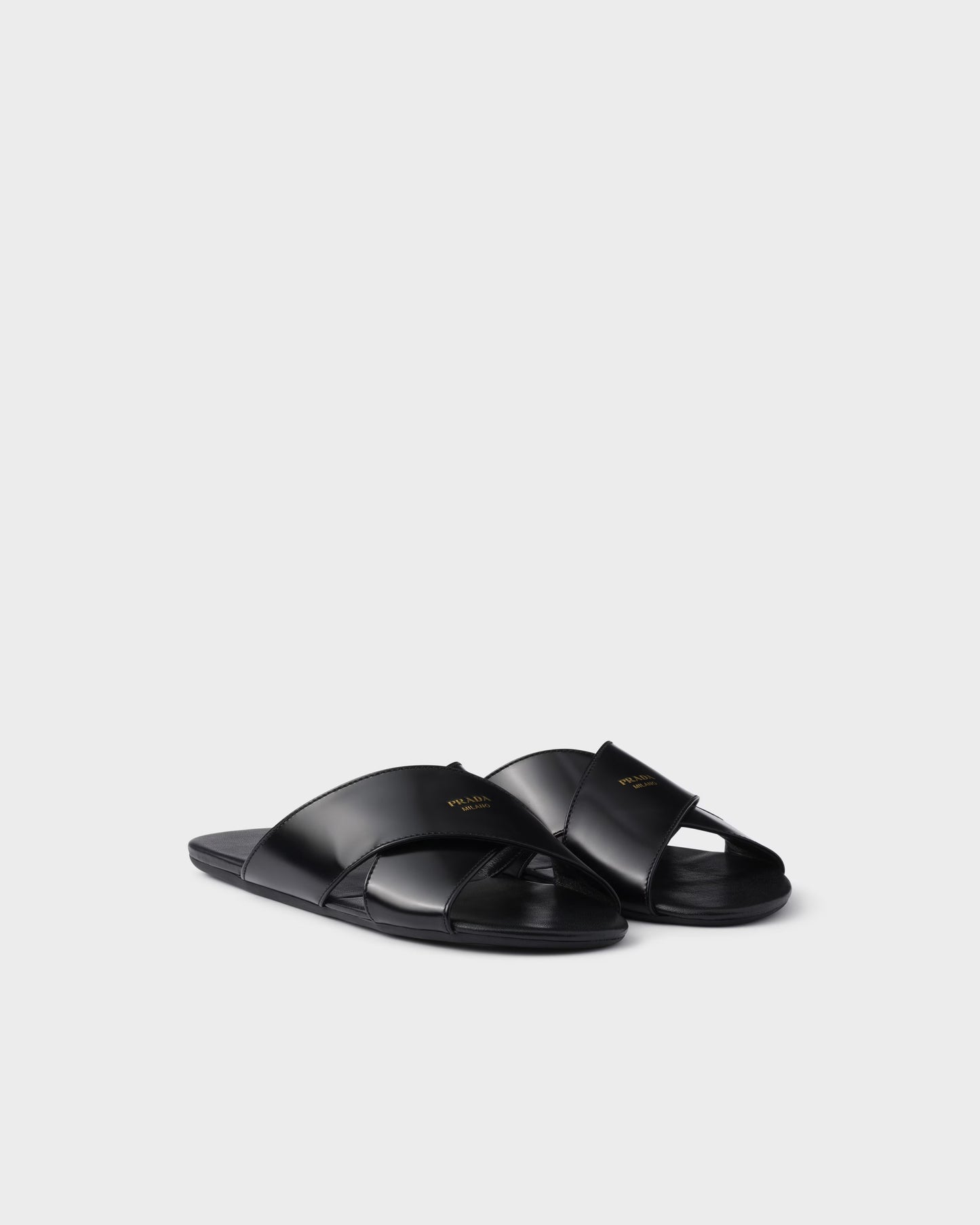 Black brushed leather slider sandals