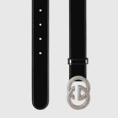 Women's black GG Interlocking thin belt