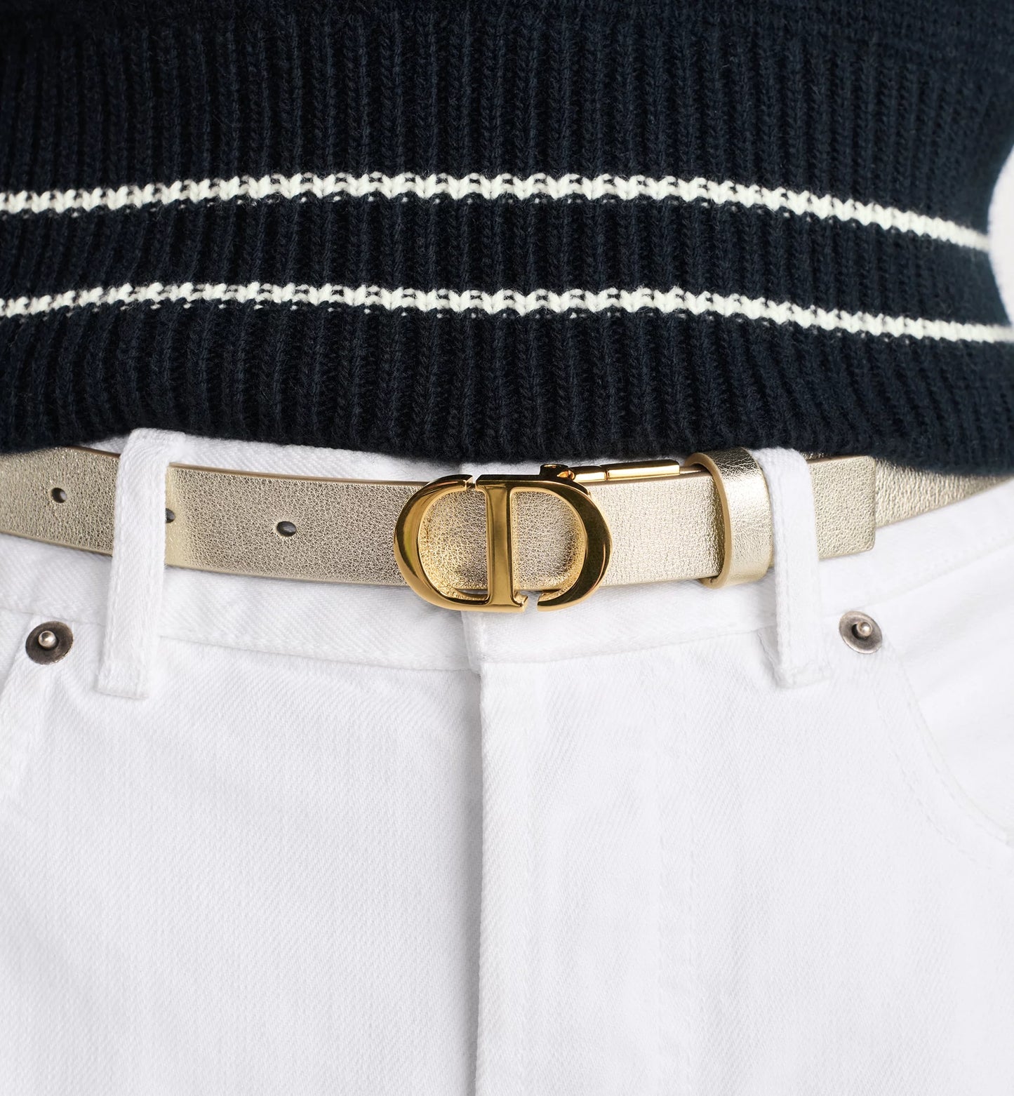 Women's Reversible 30 Montaigne Belt in Gold and Milk Smooth Calfskin 20 mm