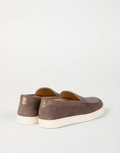 Brown chevron suede loafers