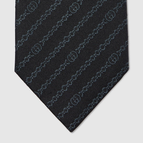 Silk tie with black GG Interlocking chain