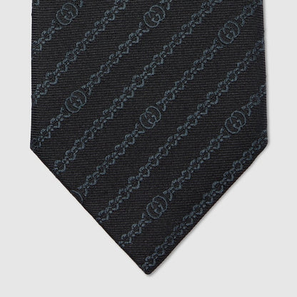 Silk tie with black GG Interlocking chain