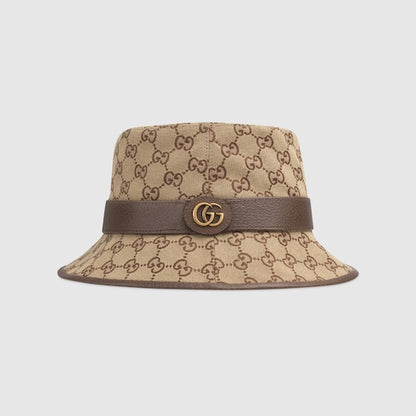 Beige and brown GG fabric fedora hat