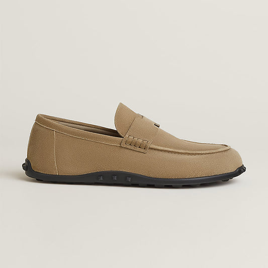 Lazy loafer in suede beige con fibbia H