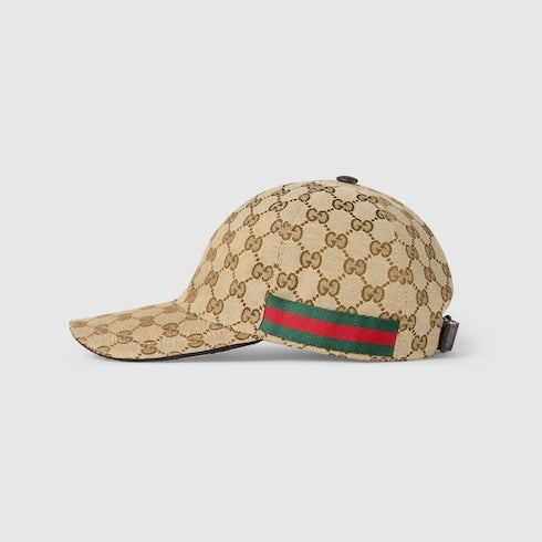 GG fabric baseball cap with Web in beige and dark brown