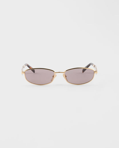 Gold-tone oval acetate sunglasses with mauve lenses