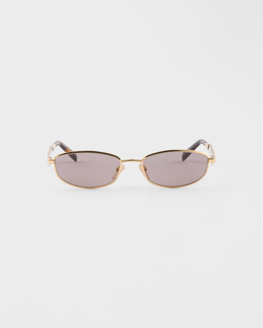 Occhiali da sole ovale in acetato color oro con lenti malva