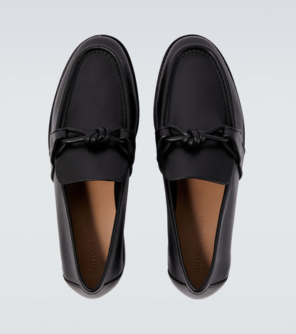 Astaire Knot Loafers in Black Leather with Black Buckle