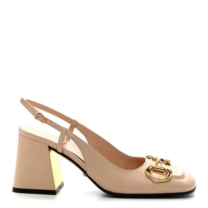 Sandali con tacco in pelle beige