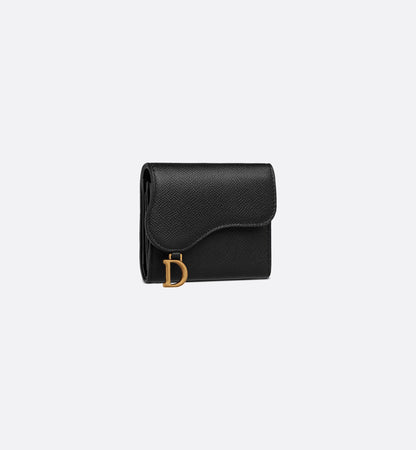 Black Grained Calfskin Saddle Lotus Wallet